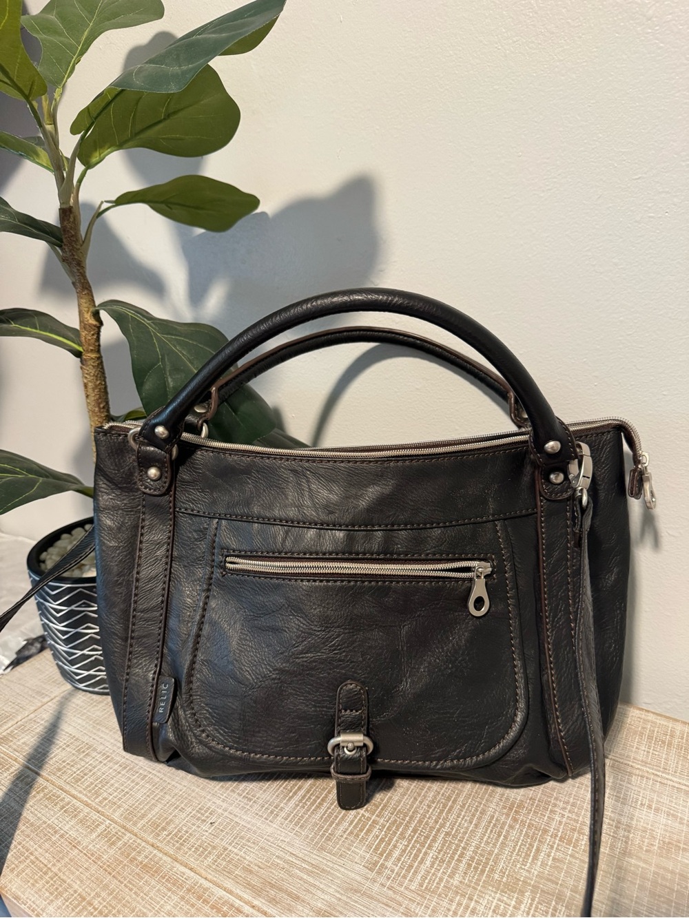 Relic Black Crossbody Satchel with Top Handles